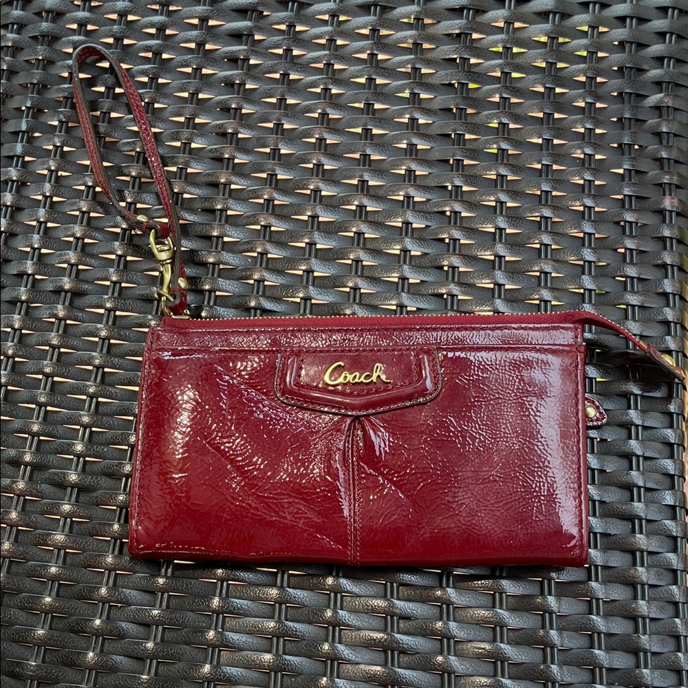Coach Burgundy Leather Wristlet